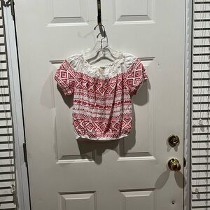 Altar'd State White Top with Red Geometric Embroidery